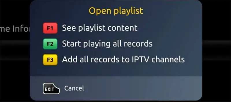 type d'ouverture de la playlist du fichier m3u sur le MAG