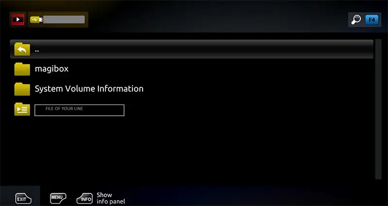 selectionner le fichier m3u depuis les fichiers disponible sur la clé USB branché au MAG
