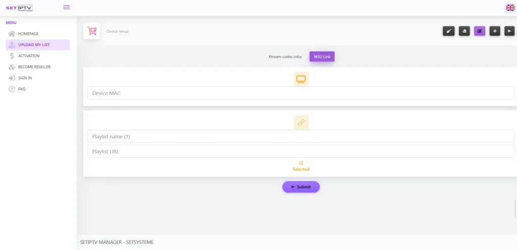 image du portail set iptv pour ajouter la liste de lecture sous forme de lien m3u