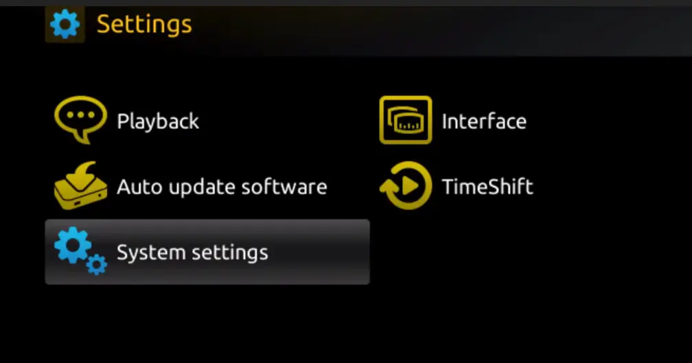 ouverture du systeme settings du MAG